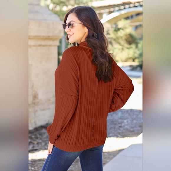 Basic Bae Full Size Ribbed Exposed Seam Mock Neck Knit Top - Picture 3 of 3